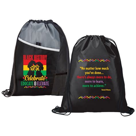 Black History Celebrate Educate Elevate 2 Sided Drawstring Backpack Positive Promotions