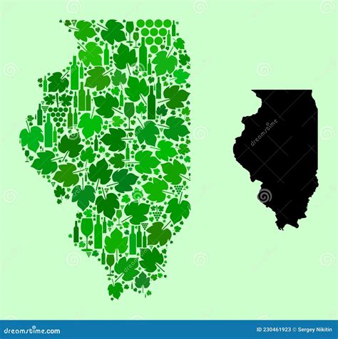 Mapa Del Estado De Illinois Mosaico De Hojas De Vino Y Uva Ilustración