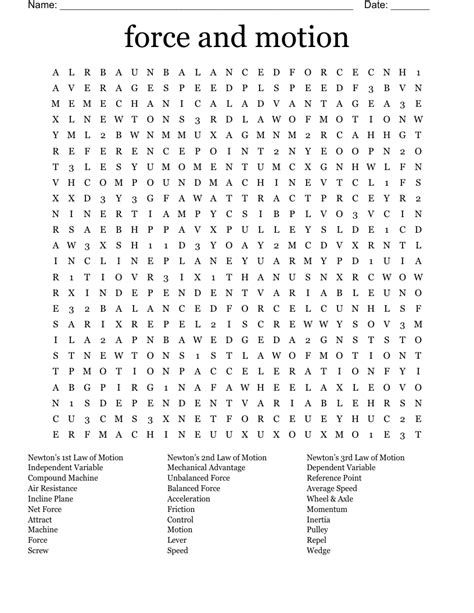 Motion And Force Word Search