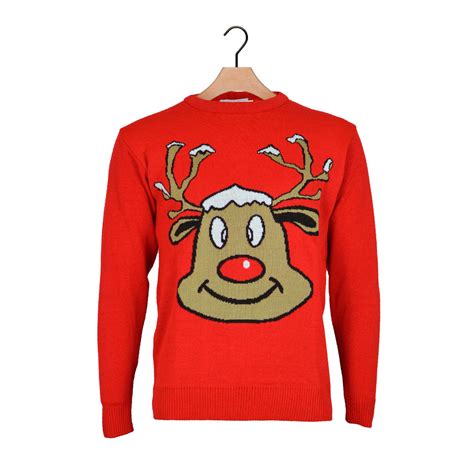 Red Christmas Jumper with Smiling Reindeer – Christmas Jumper Shop