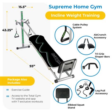 Total Gym Supreme Home Gym With Ab Crunch Tri Grip Shaper Bars And