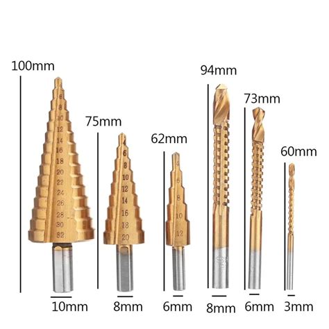 HSS Steel Titanium Step Drill Bit Set 4 12 20 32mm Metal Hole Cutter