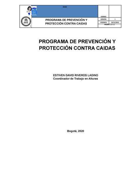 Programa Prevencion Y Proteccion Contra Caidas Seguridad Y Salud En