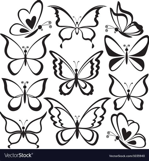 Butterflies Black Contours Royalty Free Vector Image Easy Butterfly Drawing Butterfly Outline