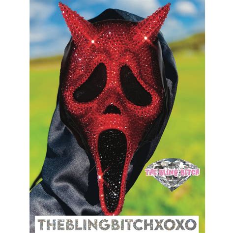 Red Ghostface Bling Crystal Rhinestone Scream Mask Devil Dead By Daylight Etsy