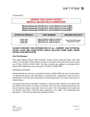 Fillable Online URGENT FIELD SAFETY NOTICE MEDICAL DEVICE FIELD