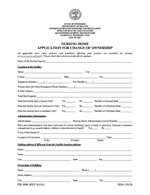 Fillable Online Health State Tn Chow Application For Nursing Home The