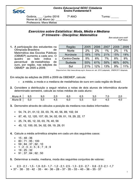 Descubra Os Segredos Da M Dia Mediana E Moda Exerc Cios Em Pdf