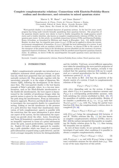 Pdf Complete Complementarity Relations Connections With Einstein