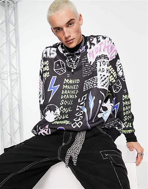 Asos Design Extreme Oversized Sweatshirt With All Over Graffiti Print