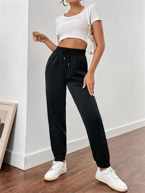 Shein Ezwear Pantalon De Surv Tement Unicolore Cordon Mode En Ligne