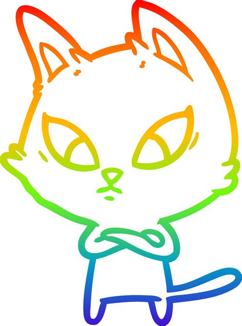 rainbow gradient line drawing confused cartoon cat 10611191 Vector Art ...