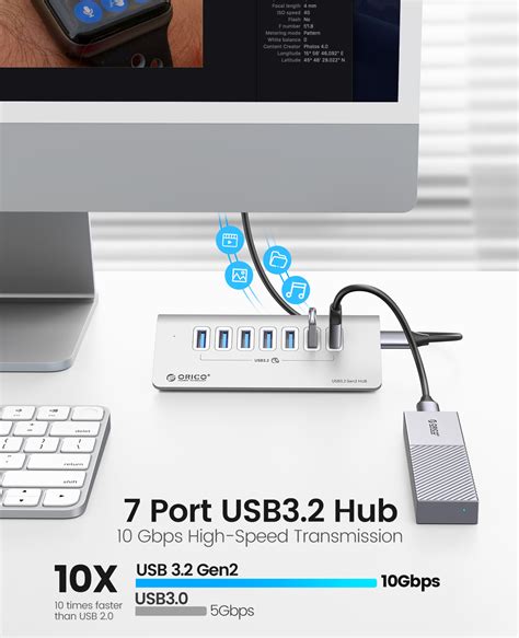 Orico Aluminum 10gbps Usb 32 Hub 4 Port Superspeed Powered Pd60w Charger Type C Splitter With