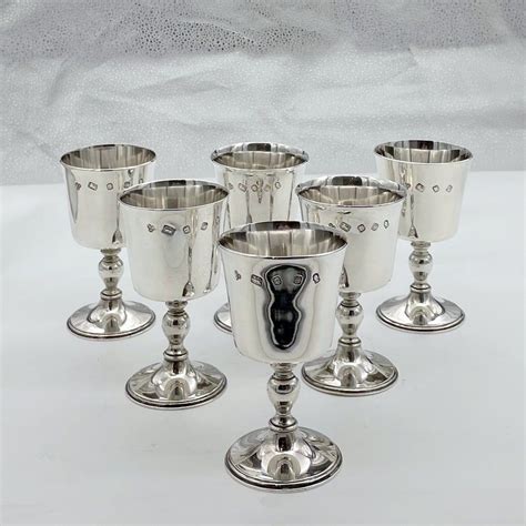 20th Century Modern Sterling Silver Set Six Wine Goblets London 1977 Wakely And Wheeler Auction