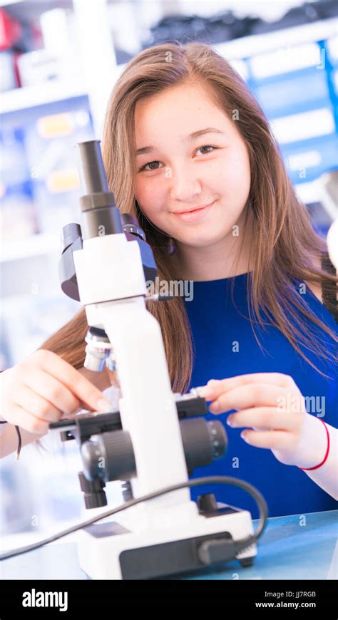 School Girl In Science Class Stock Photo Alamy