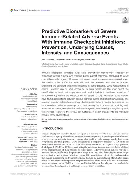 Pdf Predictive Biomarkers Of Severe Immune Related Adverse Events