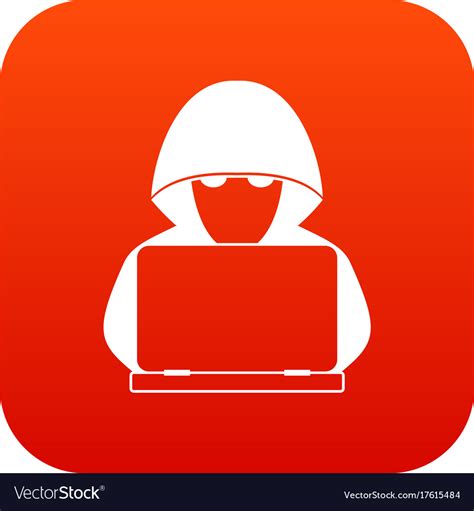 Computer hacker with laptop icon digital red Vector Image