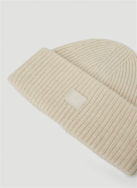 Acne Studios Face Patch Beanie Hat In Cream Acne Studios