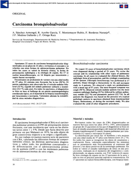 Carcinoma bronquioloalveolar Archivos de Bronconeumología