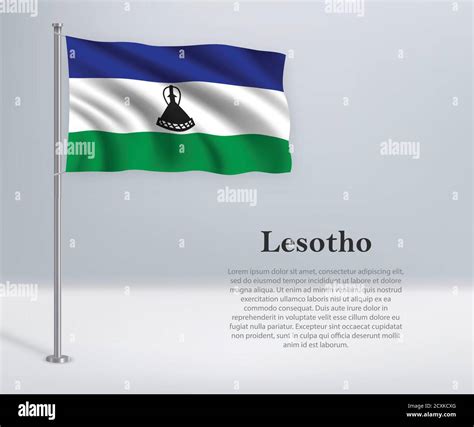 Ondeando La Bandera De Lesotho En El Asta De La Bandera Plantilla Para