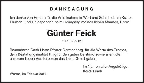 Traueranzeigen von Günter Feick vrm trauer de