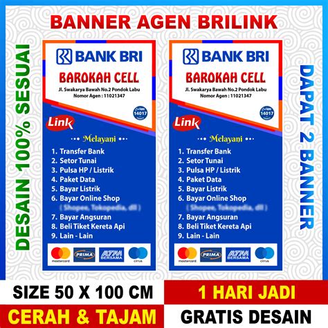 Brilink Banner Spanduk Agen Bri Paket 2 Banner Ukuran 50x100 Cm