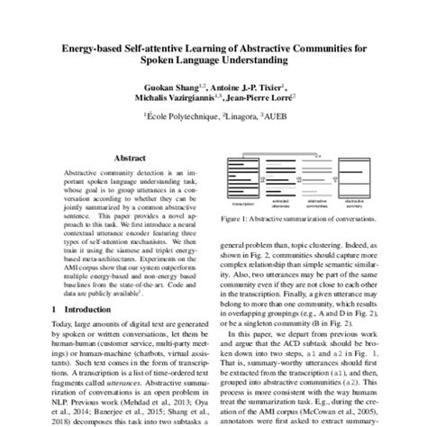 Energy Based Self Attentive Learning Of Abstractive Communities For