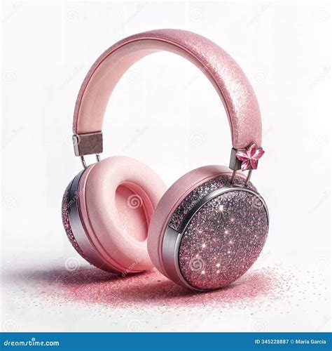 Illustration of Pink Headphones with Glitter on a White Background