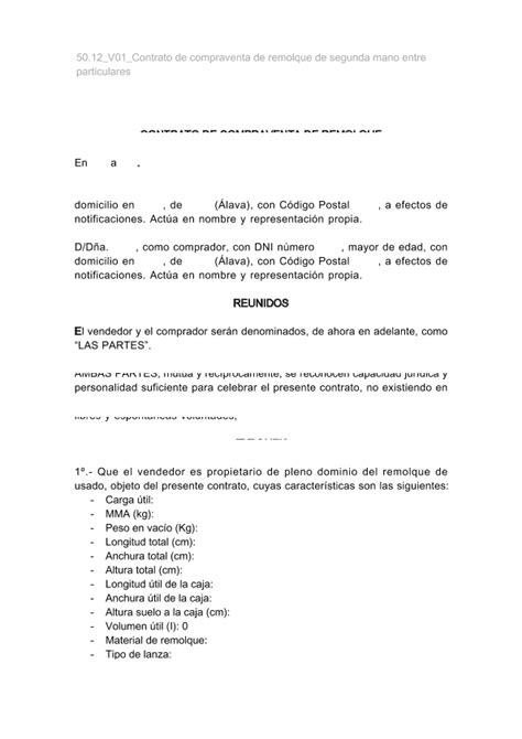 Contrato De Compraventa De Vehiculos Usados Entre Particulares Sin