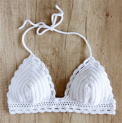 White Crochet Bikini Top Crochet Halter Bikini Top Crochet Etsy