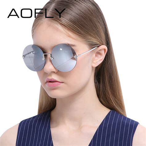 Aofly Round Rimless Sunglasses Women Vintage Sun Glasses Women Female