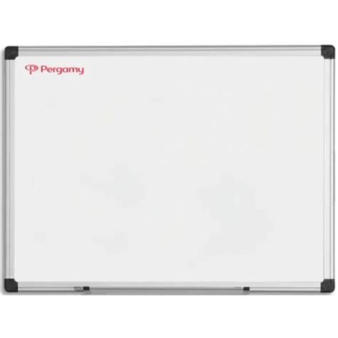 Pergamy Tableau Blanc émaillé Magnétique Cadre Aluminium Format L90 X H60 Cm