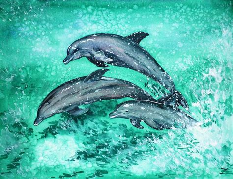 Dolphins 2011 Watercolour By Zaira Dzhaubaeva Dolphin Painting