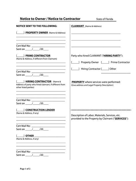 Notice To Owner Florida Form Fill Out And Sign Online Dochub