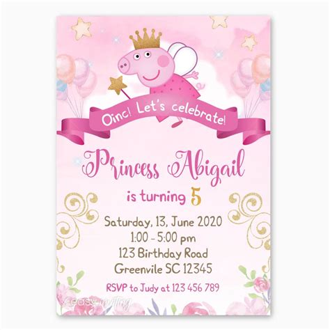 Princess Peppa Pig Birthday Invitation Easy Inviting