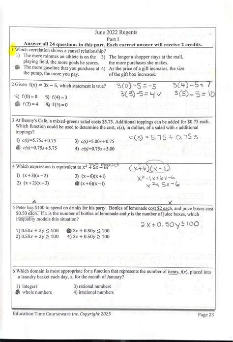 Regents 2022 Answer Key