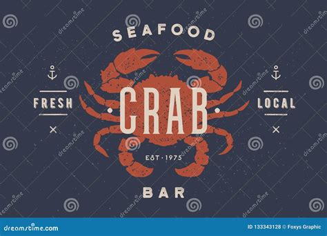 Crab Seafood Vintage Icon Crab Label Logo Print Stock Vector