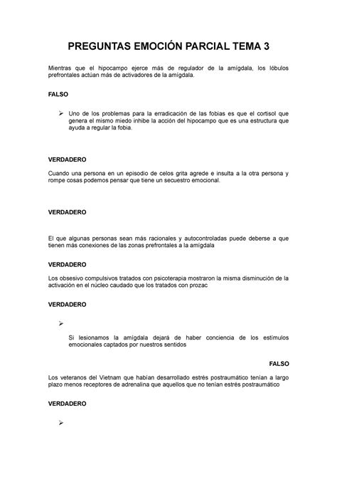 Cuestionario Emoción T3 Preguntas EmociÓn Parcial Tema 3 Mientras Que