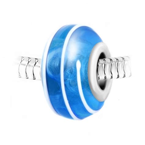 Charm Perle Spirale Verre Bleu D Cor Main Et Acier Par Socharm