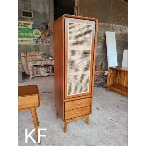 Jual Lemari Retro Pintu 1 Mix Rotan Kayu Jati P55 L45 T180 Shopee