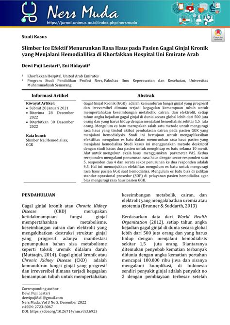 Pdf Slimber Ice Efektif Menurunkan Rasa Haus Pada Pasien Gagal Ginjal