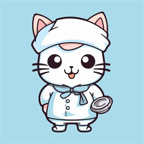 Premium Vector Kawaii Cute Happy Chef Wearing Cat Cosplay Profession