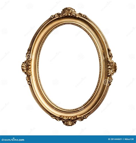 Golden Oval Frame Isolated On Transparent White Background Blank Round