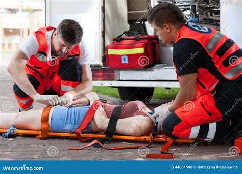 Senseless Woman Lying On Stretcher Stock Photo Image Of Ambulance