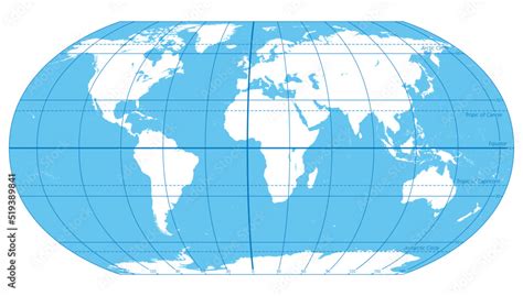 Stockvector The World Important Circles Of Latitudes And Longitudes