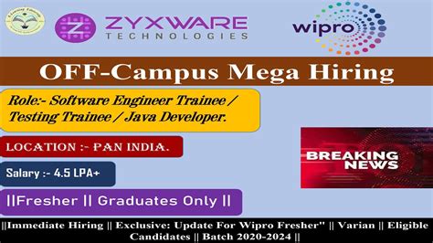 Wipro Off Campus Hiring Btech Freshers Zyxware Hiring 2020 2023