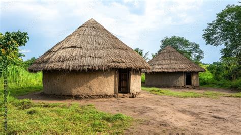 Traditional African Mud Huts With Thatched Roofs Stock Photo Adobe Stock