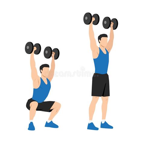 Man Doing Dumbbell Squat Thrusters Squat To Overhead Press Exercise Stock Vector Illustration