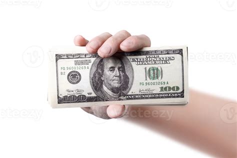 A hand shows a money isolated on png transparent background 100 dollars ...