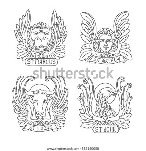 Four Evangelists Line Symbols Angel Lion Stock Vector (Royalty Free ...